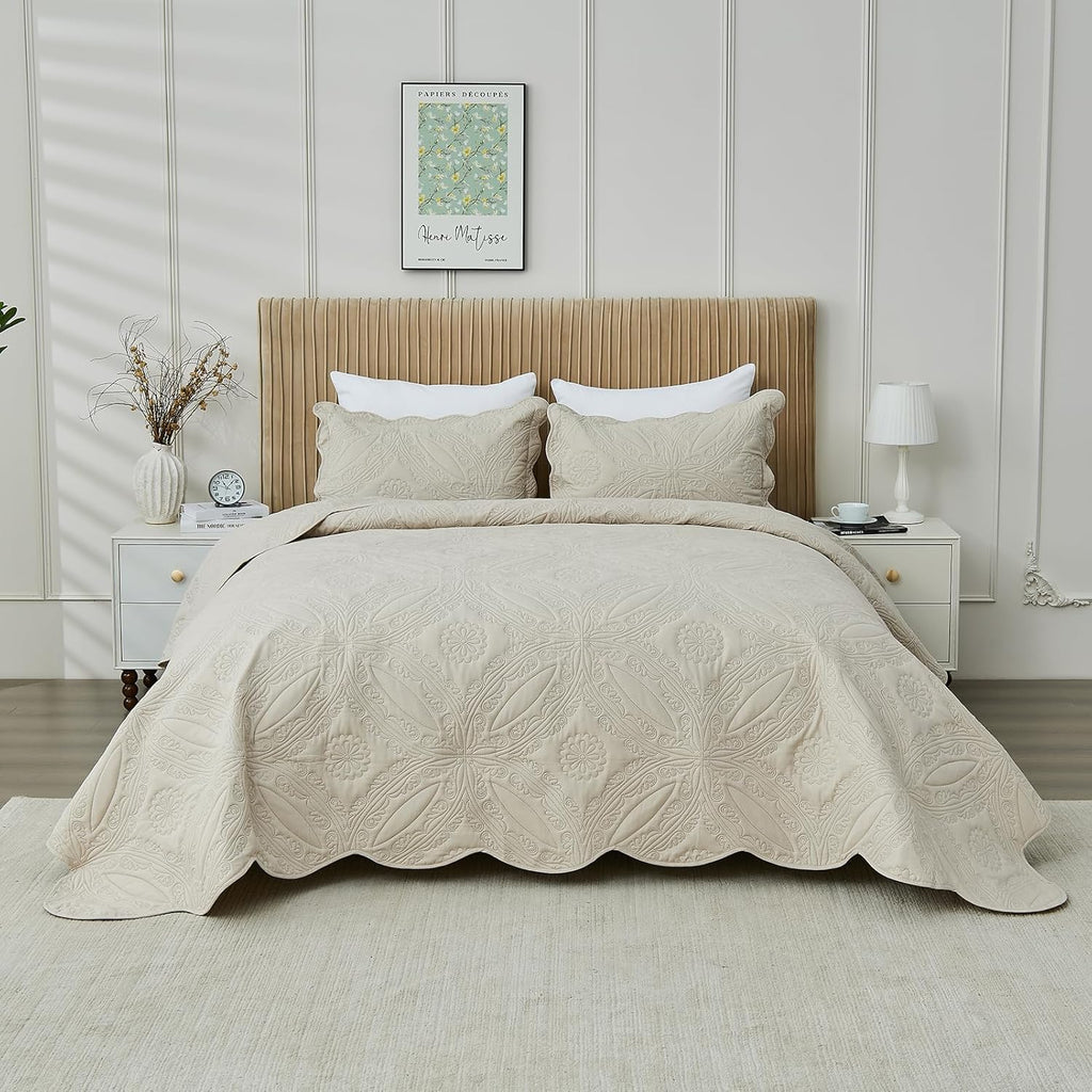 Oversized King Bedspreads 128x120 for Extra Wide Tall King or Cal King Bed Ultrasonic Quilted Coverlet Set 3 Piece