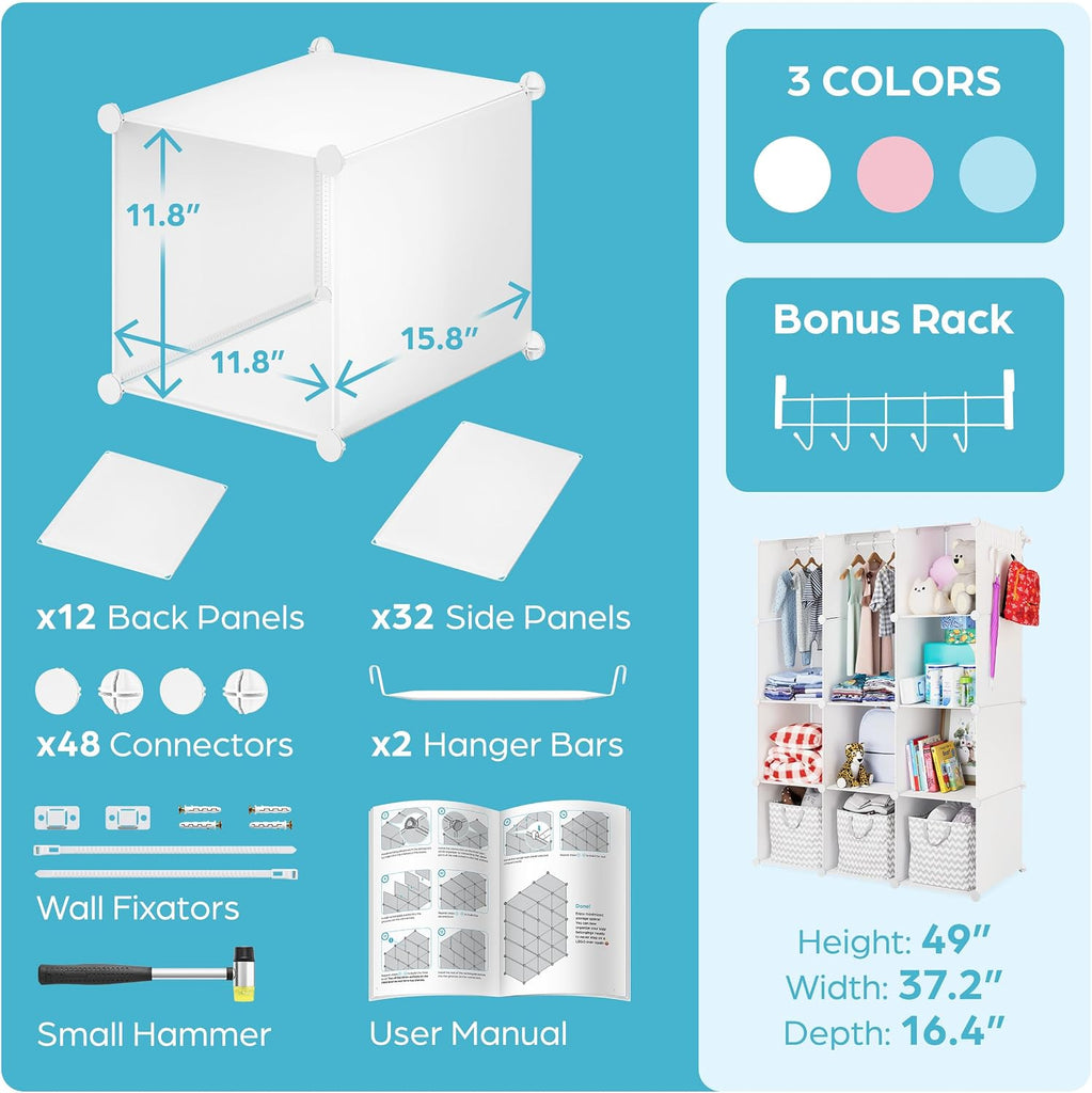 Baby Closet Organizer : Durable Baby Wardrobe for Closet - Customizable Baby Dresser Amoire Shelves - Waterproof