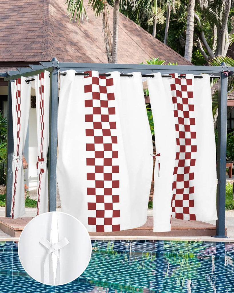 Outdoor Curtains (1 Panel) Waterproof, Minimalist Red Buffalo Check Plaid Farmhouse Farm Theme Grommet Weatherproof Outsides