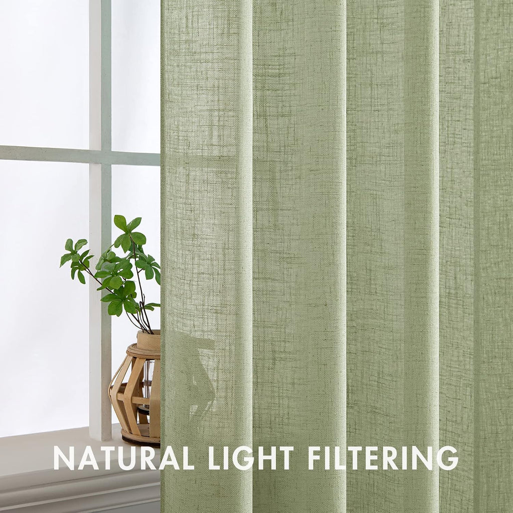 Spring Linen Textured Kitchen Window Curtains over Sink Semi Sheer Farmhouse Small Curtains for Cafe