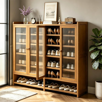7 Tier Bamboo Shoe Cabinet, Large Shoe Cabinet with Acrylic Doors, 36-40 Pairs Shoe Rack, Closet (Brown-1)