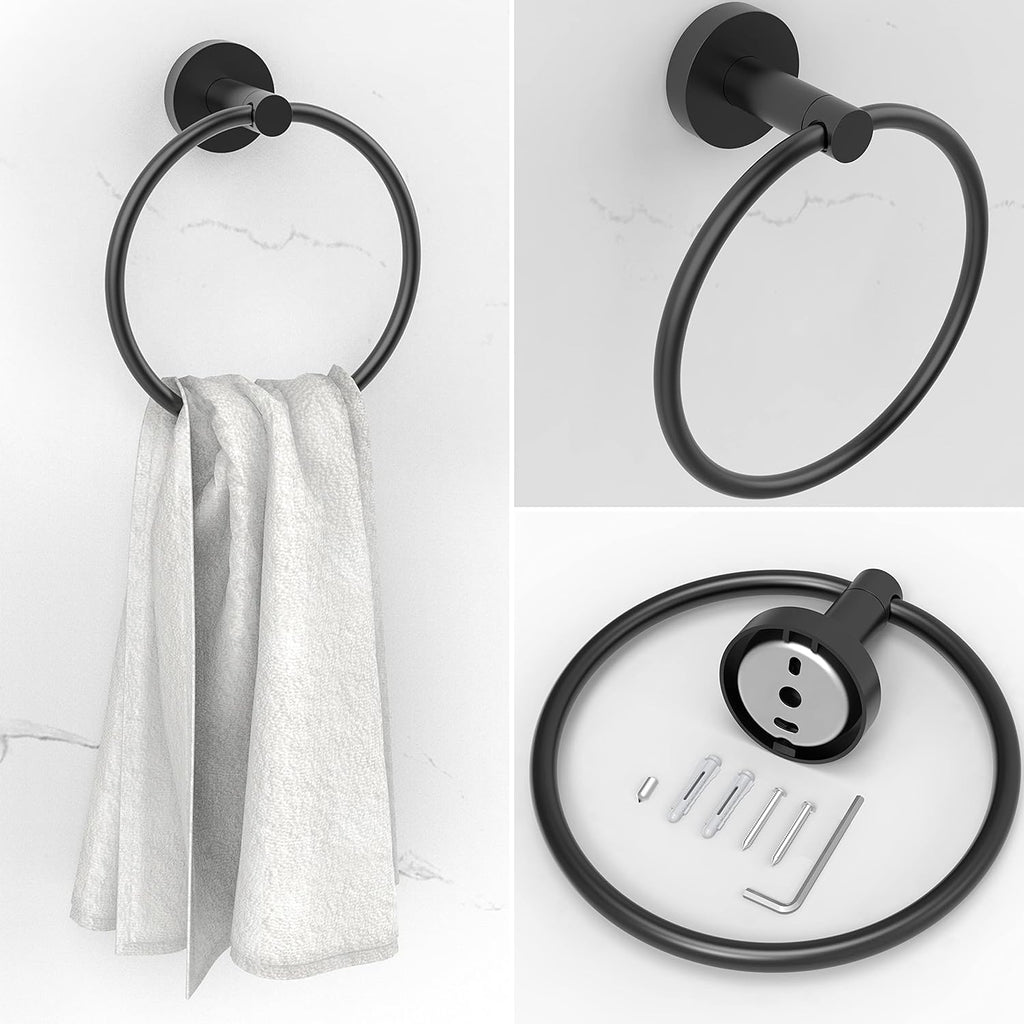 3pc Bathroom Hardware Set with Matte Black Toilet Paper Holder, Towel Ring, Towel Bar SUS304 Stainless Steel Toilet