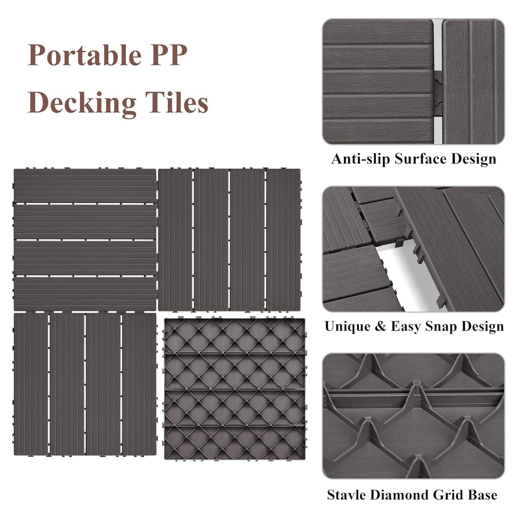 9 PCS Interlocking Deck Tiles, 12''X 12'' Plastic Patio Flooring Outdoor Waterproof Floor Deck Tiles for Balcony Porch