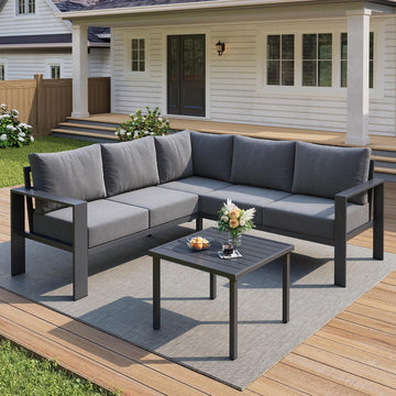 6-Piece L Shaped Outdoor Sectional Sofa, 6" Thick Cushion | Olefin Fabric Fade Resistant, Wide Armrest & Coffee