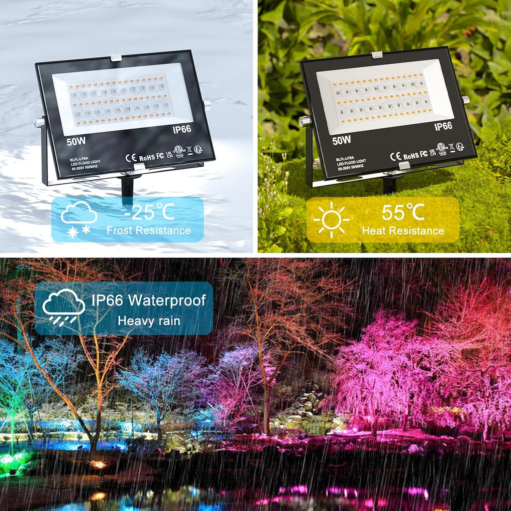 LED Flood Light Outdoor 500W Equivalent 5000LM,Bluetooth RGBW Colored Floodlight Landscape Lighting with APP