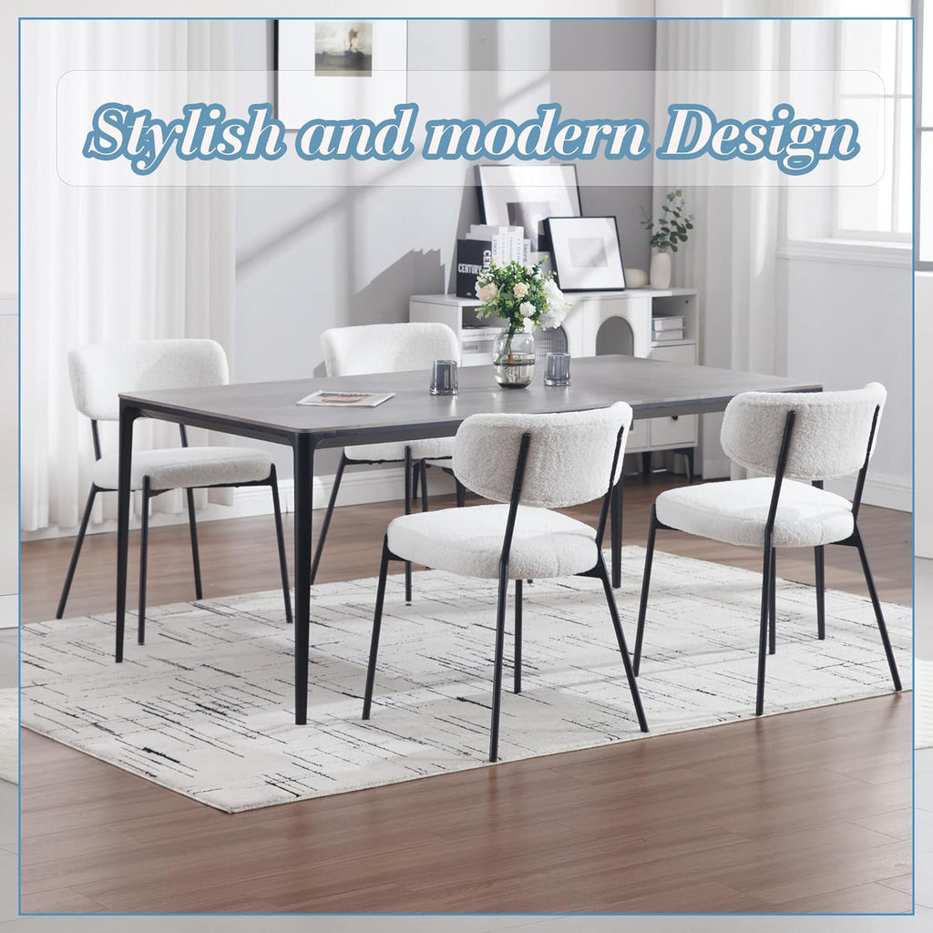 Boucle Dining Chairs Set of 2, Modern Mid-Century Upholstered Stylish Kitchen Chairs Sherpa Accent Diner Chairs