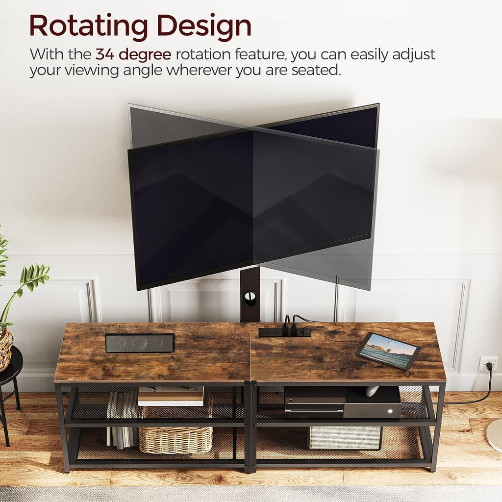 59" TV Stand with Mount and 4 Power Outlets, Entertainment Center Media Console, Swivel TV Stand Mount up to 75 inch