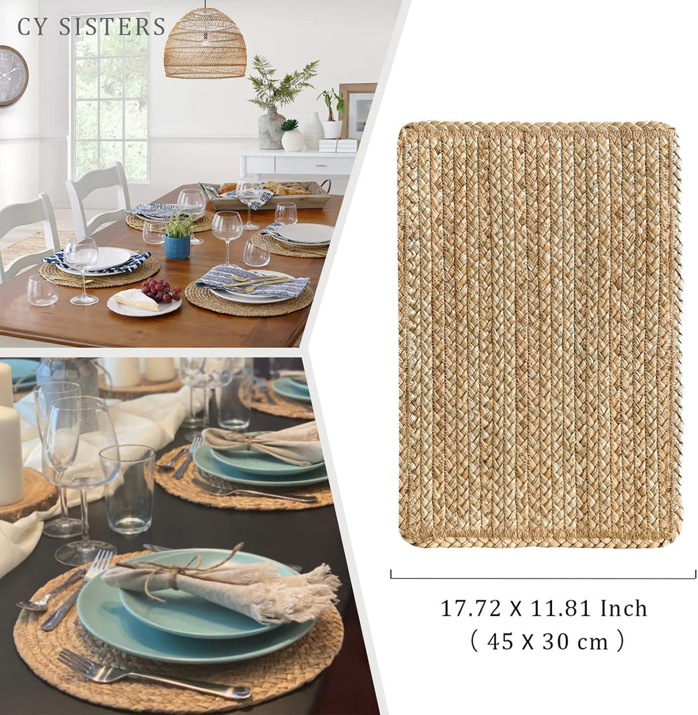 Woven Placemats Rattan Placemats Rectangle Natural Placemats Wicker Heavy Braided Straw Placemat Farmhouse - Set of 6