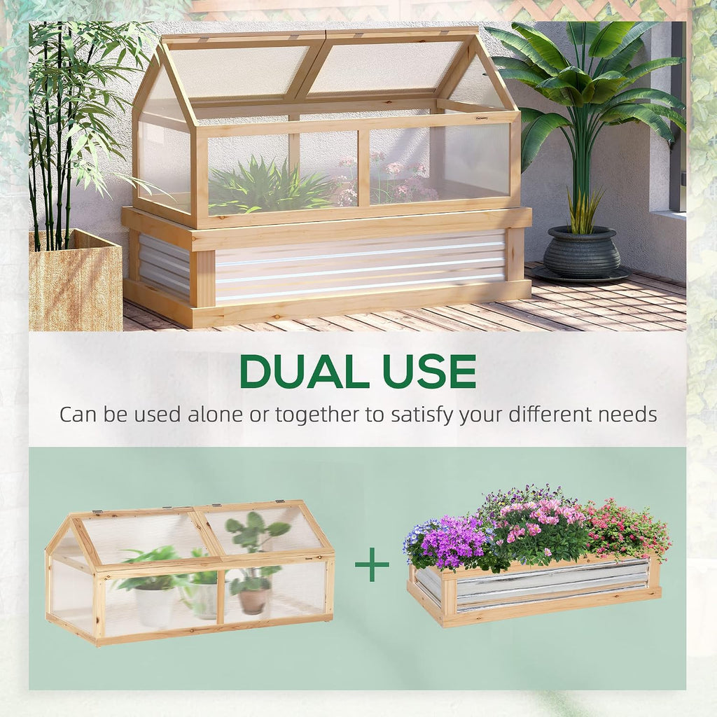 48x24x32'' Wooden Cold Frame Greenhouse Raised Bed with Polycarbonate Lid | Hinged Top for Ventilation & Easy