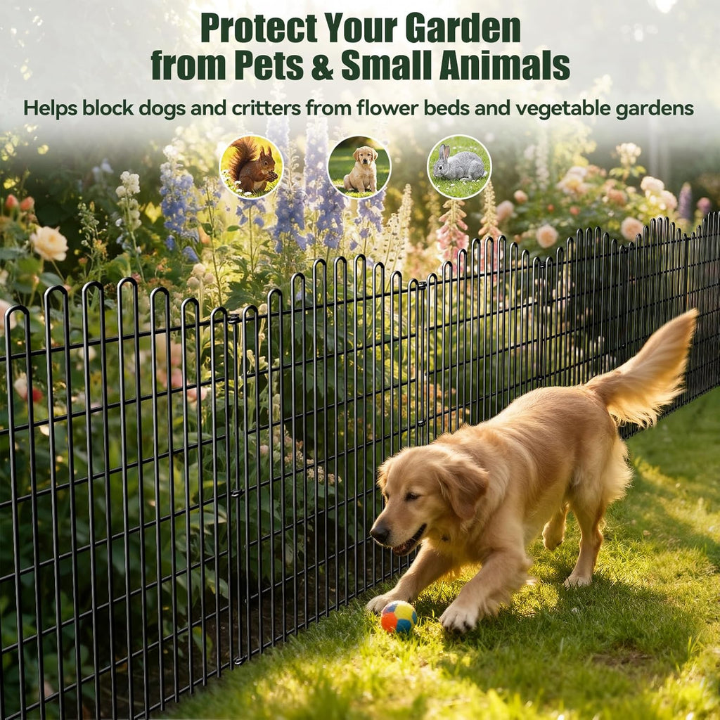 10 Panels No Dig Decorative Garden Fence, 33in H x 23.6ft L Animal Barrier Fencing, Rustproof Dog Fence Outdoor for