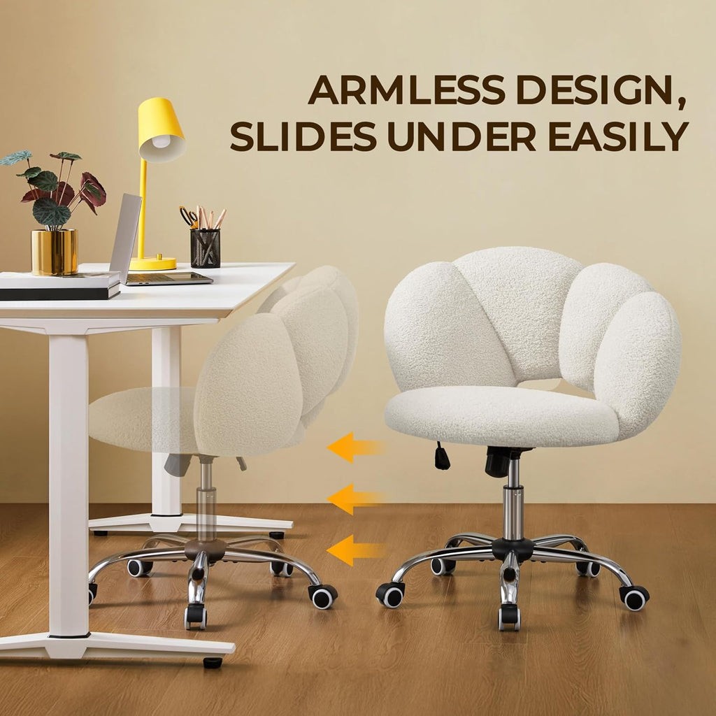 Upholstered Desk Chair Cloud-Shaped Vanity Chair Adjustable Home Office Computer with Rolling Wheels for