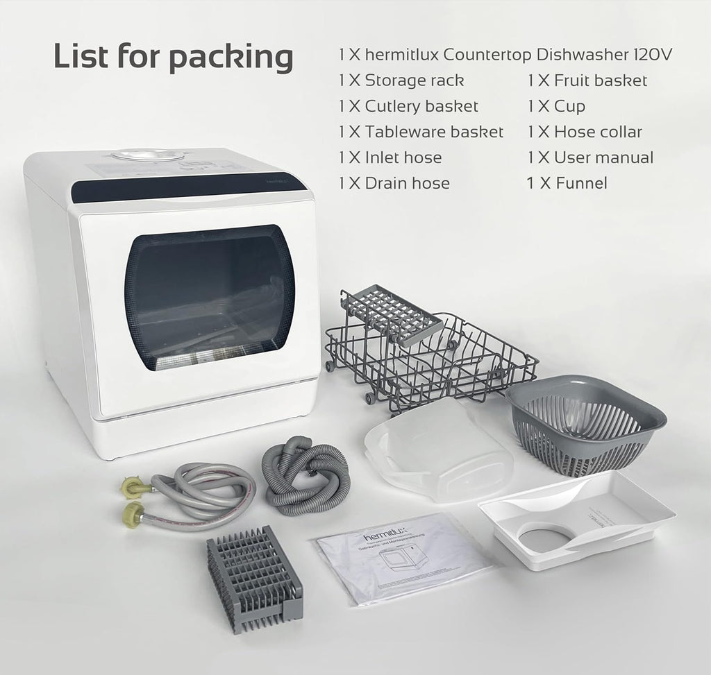 Countertop Dishwasher, 5 Washing Programs Portable Dishwasher With 5-Liter Built-in Water Tank For Glass Door