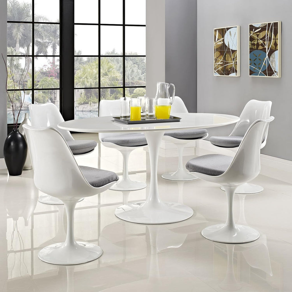 Inspired Saarinen Style Tulip Oval Pedestal Dining Table — White, 60″ Oval