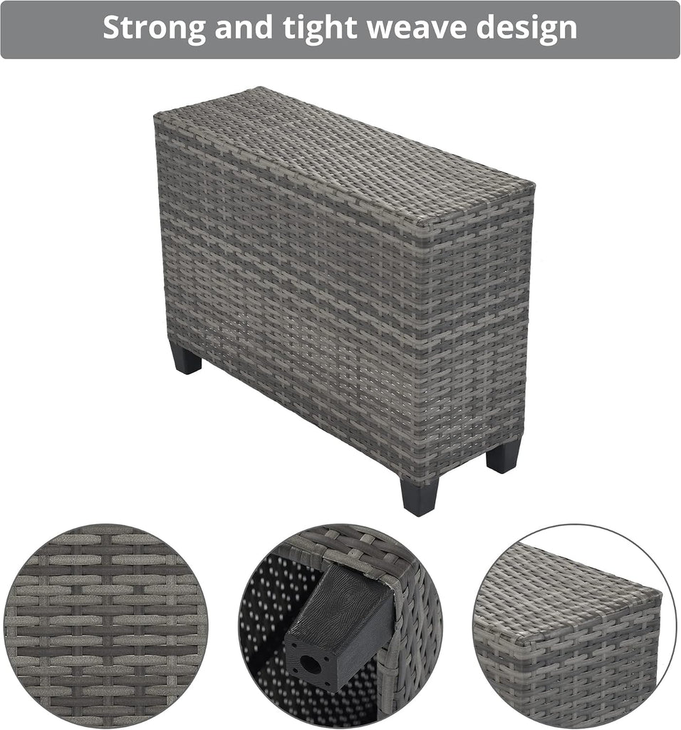Half-Moon Curved Outdoor Sectional Sofa and Side Table, Wicker Rattan Patio Coversation Set 8 Piece, Gray