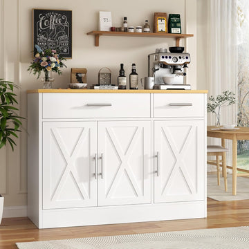 43” Sideboard Buffet Cabinet with Storage, Farmhouse Coffee Bar with Drawers and Shelves
