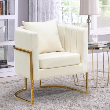 Velvet Modern Accent Chair, Upholstered Barrel Armchair Mid Century with Pillow , Comfy Single Vanity Chair with