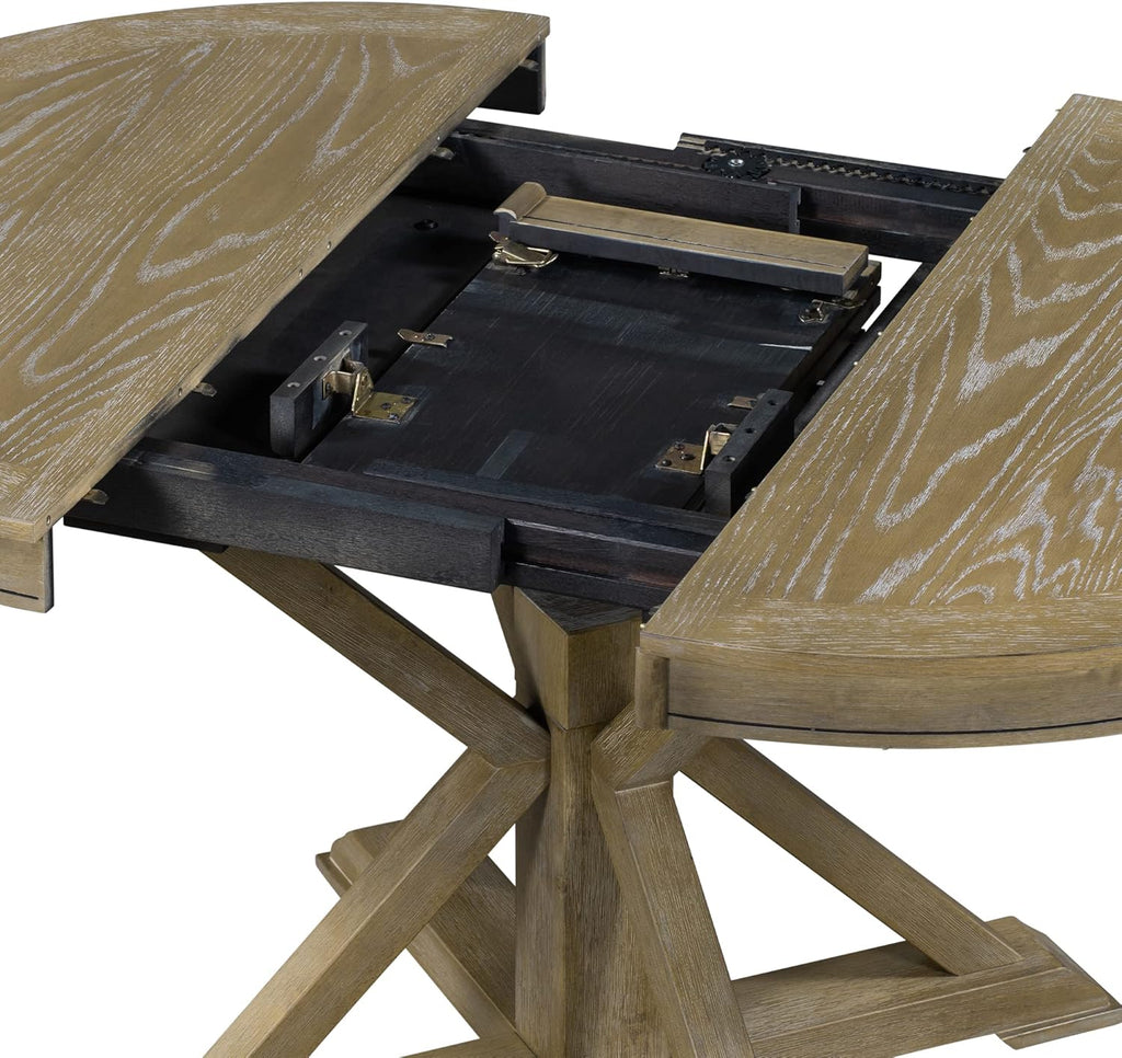 Retro Style Round Dining Table Functional Wooden Extendable Oval Dining Table with 12" Leaf and Natural Wood Grain