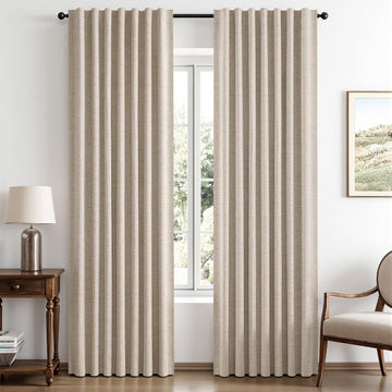 100% Blackout Linen Curtains 42 x 72 Inch Taupe 2 Panels
