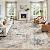 8x10 Washable Abstract Area Rug, Gold Pattern Non-Slip Carpet for Living Room Bedroom