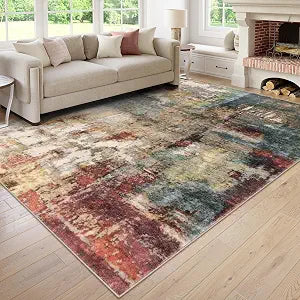 Modern Abstract Living Room Rug 8x10, Washable 8x10 Area Rugs Stain Resistant Non Slip, Large Red Soft Indoor Carpet