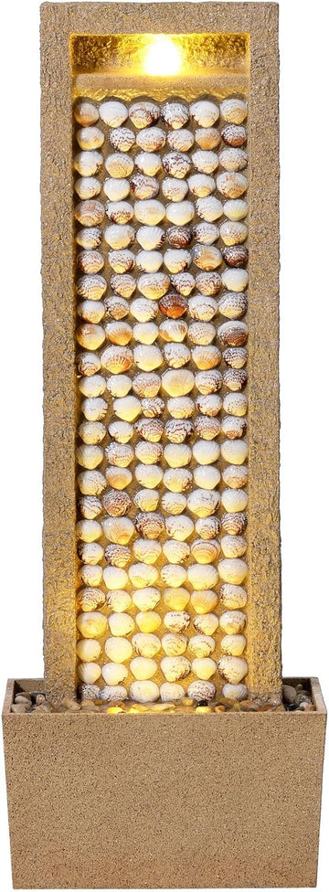Coastal Seashells Design Outdoor Water Fountain - Warm Glow Lighting with Steady Flow & Electric Pump, Brown