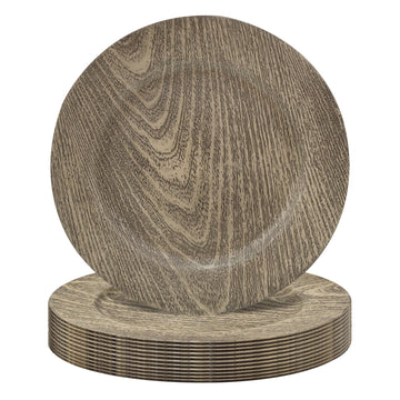 Round Charger Plates Set of 12, Faux Wood Charger for Dinner Plates