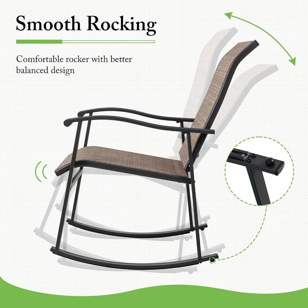 Rocking Chair Outdoor with Table, 3 Piece Rocking Patio Bistro Set, Outdoor Furniture Set with Metal Frame and