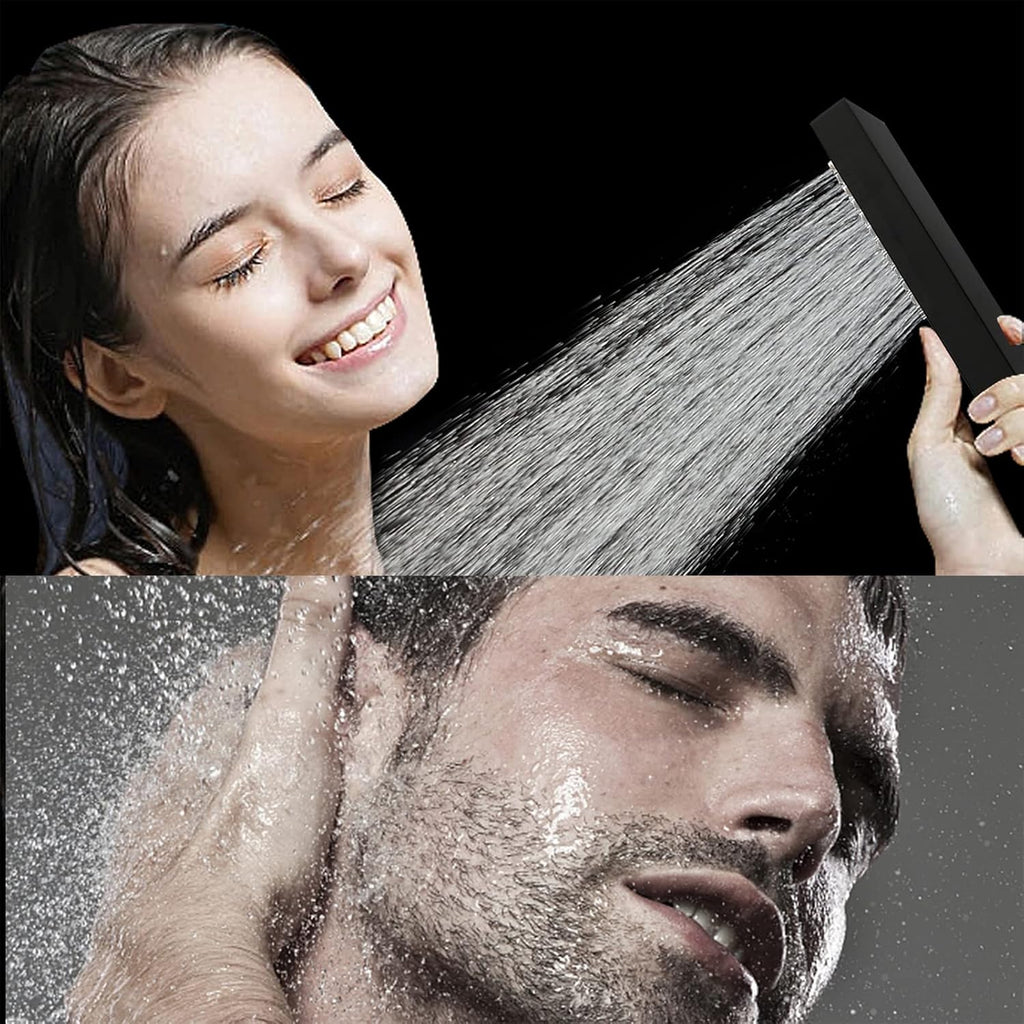 Square Matte Black Solid Brass Eco-Performance Hand Held Shower Head with Wall Connector and Hose Wall Mount Handheld