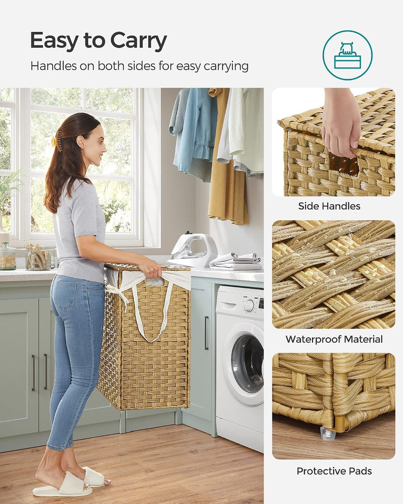 Laundry Hamper with Lid, 110L Wicker Laundry Basket | 6 Mesh Bags, 2 Removable Liner Bags, 13 x 22.4 x 23.6 Inches