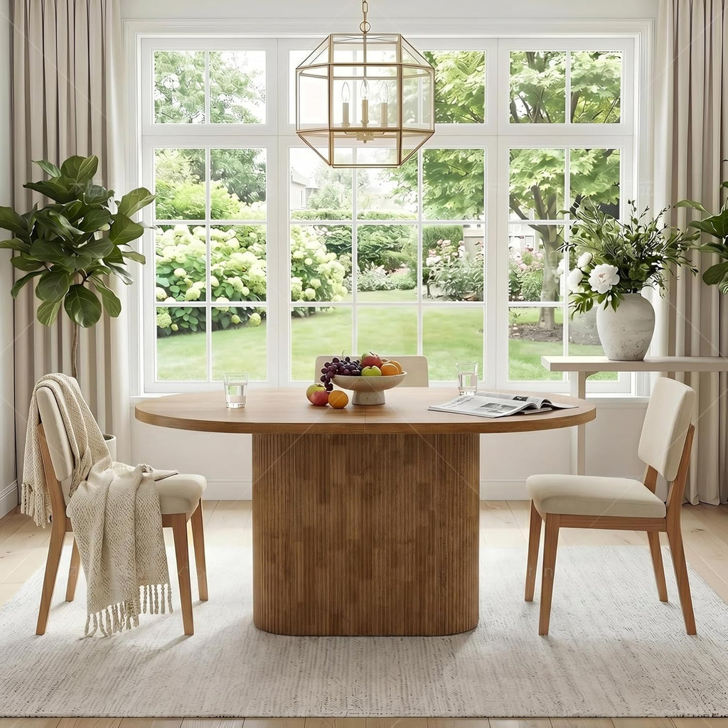 47.24" Oval Dining Table for 4, Small Kitchen Table with Pedestal Base, Space Saving Farmhouse Wood Dinner Table for Apartment and Dining Room, Brown