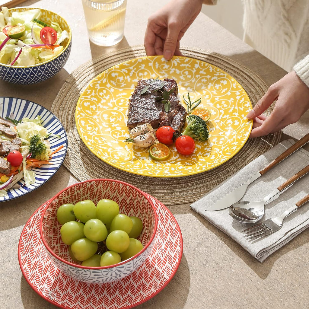 Ceramic Dinnerware Sets, 12-Pieces Plates and Bowls Sets, Scratch Resistant Dishes set for 4