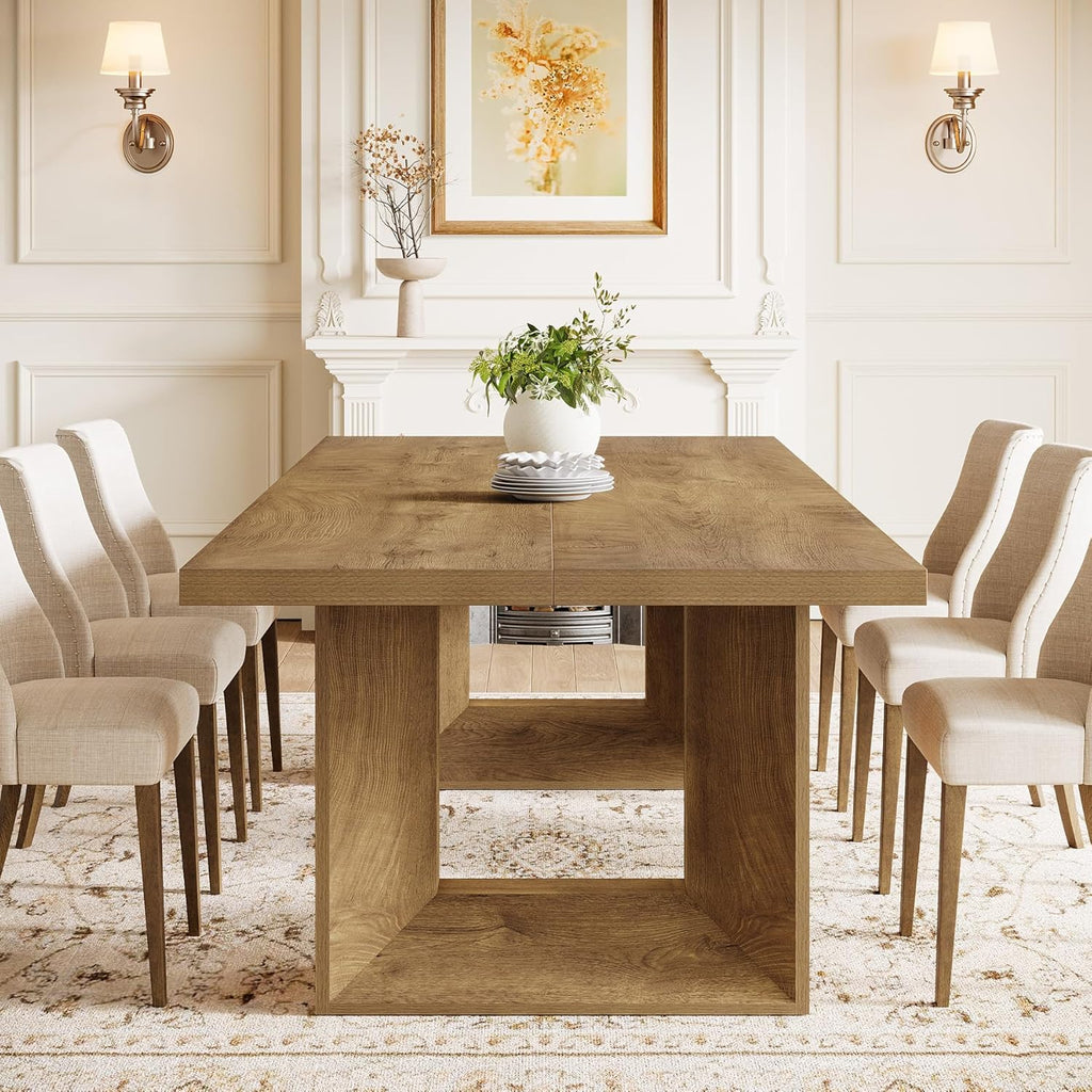 Farmhouse Dining Table, 63-Inch Rectangular Kitchen Table with Strong Geometric Frame for Kitchen & Dining & Living