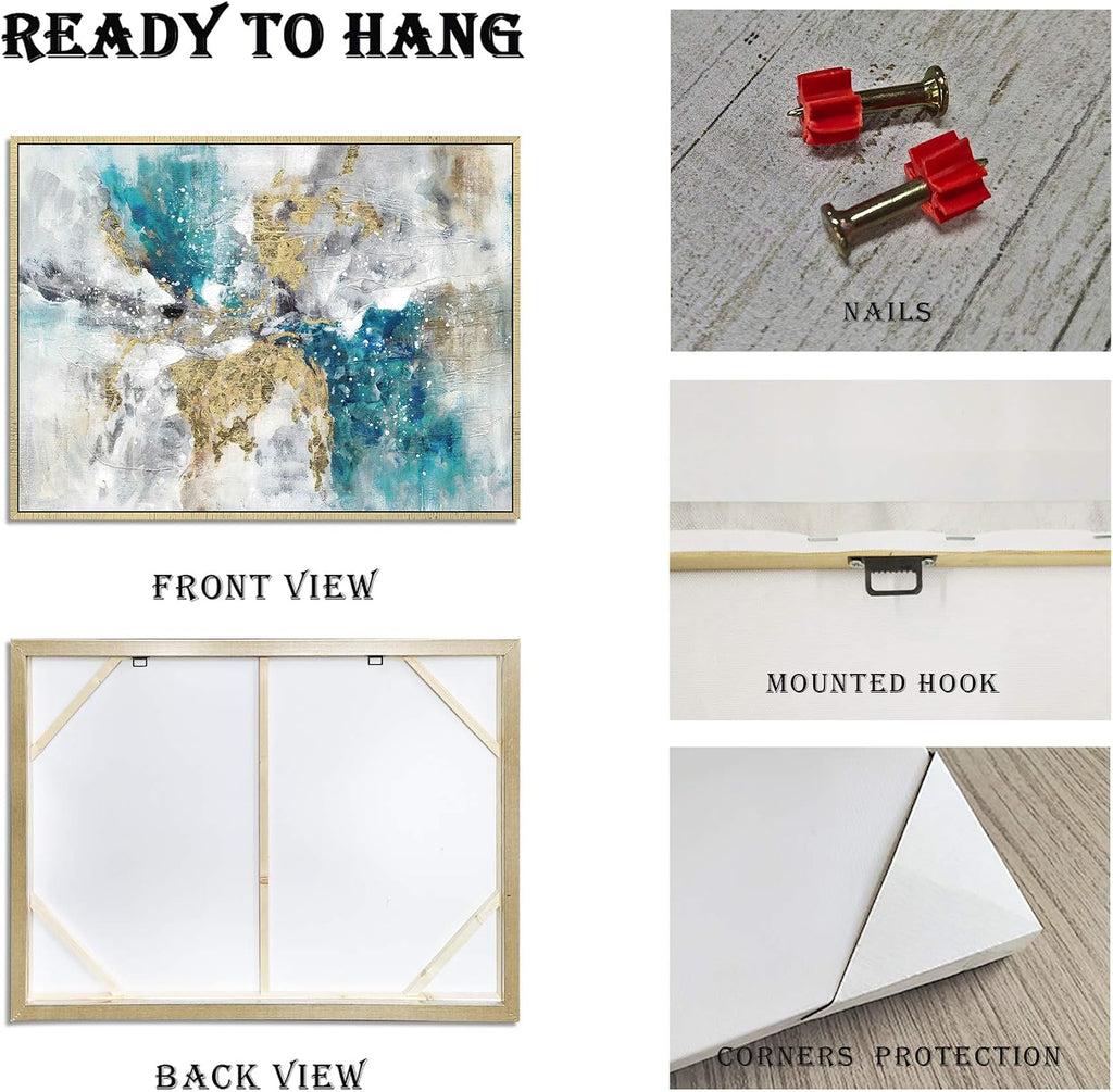 Abstract Canvas Framed Wall Art: Marble Abstract Heavy Texture Pictures Minimalist Painting with Gold Foil