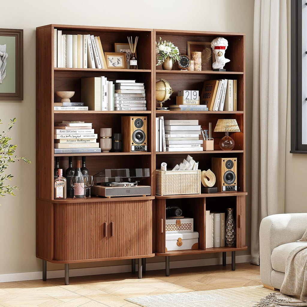 71" Tall Bookshelf, 4-Tier Bookcase with Storage Cabinet & Adjustable Storage Shelf