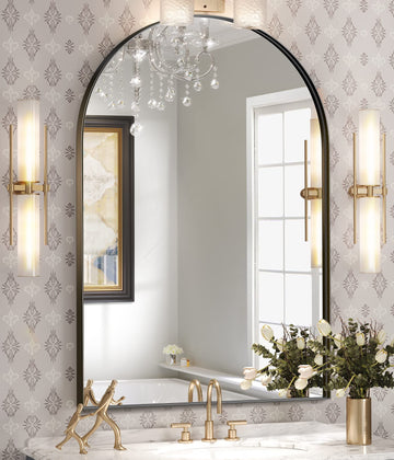 Black Arched Mirror, Arched Bathroom Mirror, 24 x 36 Inch Black Arch Mirror, Metal Frame Wall Mirror, Arched Top