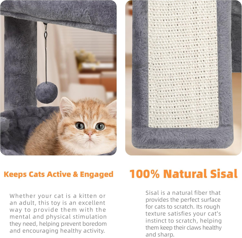 Cat Tree with Cat Scratching Post for Indoor Cats, Cat Tower with Scratching Board and Playful Toy Balls