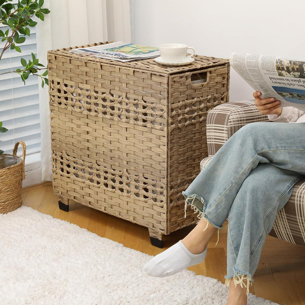 Laundry Hamper with Lid, 140L Clothes Hamper with 3 Removable Liner Bags, Foldable Basket with Lid, Synthetic Wicker