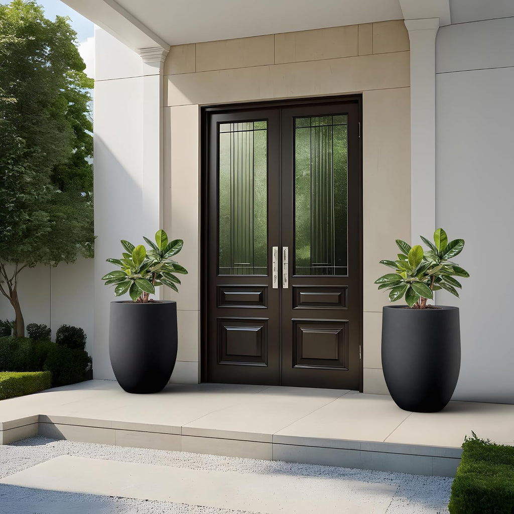 Large Round Bullet Black Concrete Planter 21.7" Tall, Outdoor | Rubber Plug for Indoor, Drainage for Garden