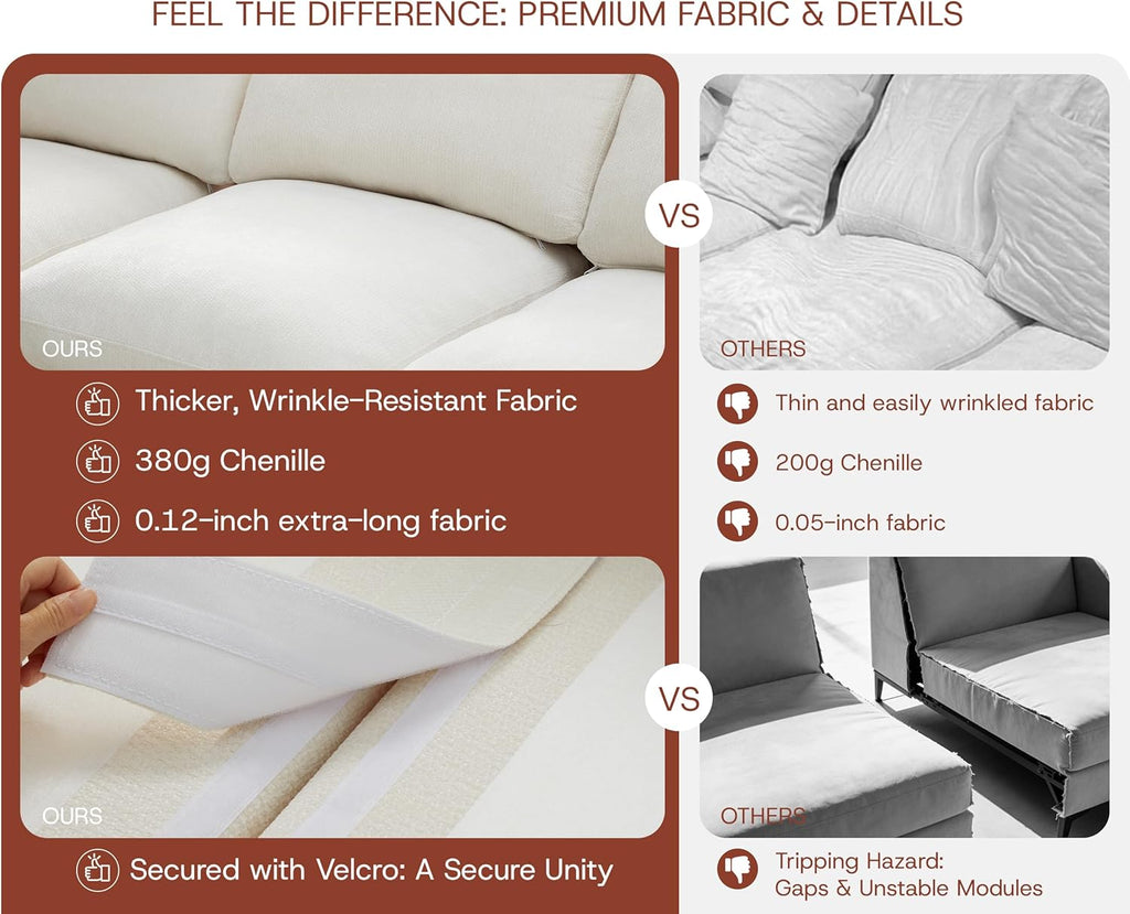 110'' Oversized Boneless Cloud Couch , Modern Big Sectional Compressed L Shape Couch with Ottoman, Comfy Chenille