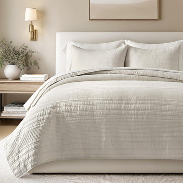 100% Cotton Modern Lines Quilt Set, Birch