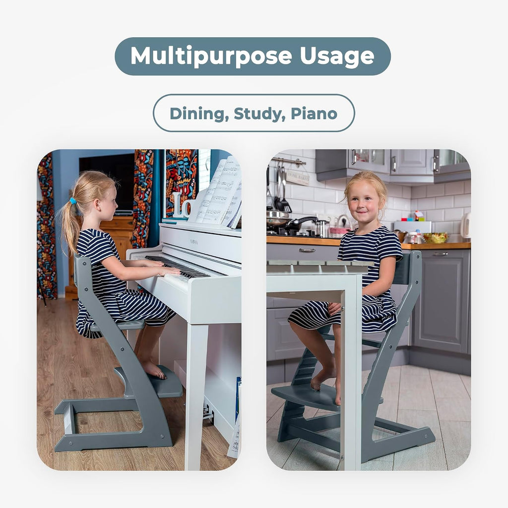Modern Black Wooden High Chair | Adjustable Grow-with-Me Toddler Seat for Age 3 to 15 | Perfect for Minimalist &