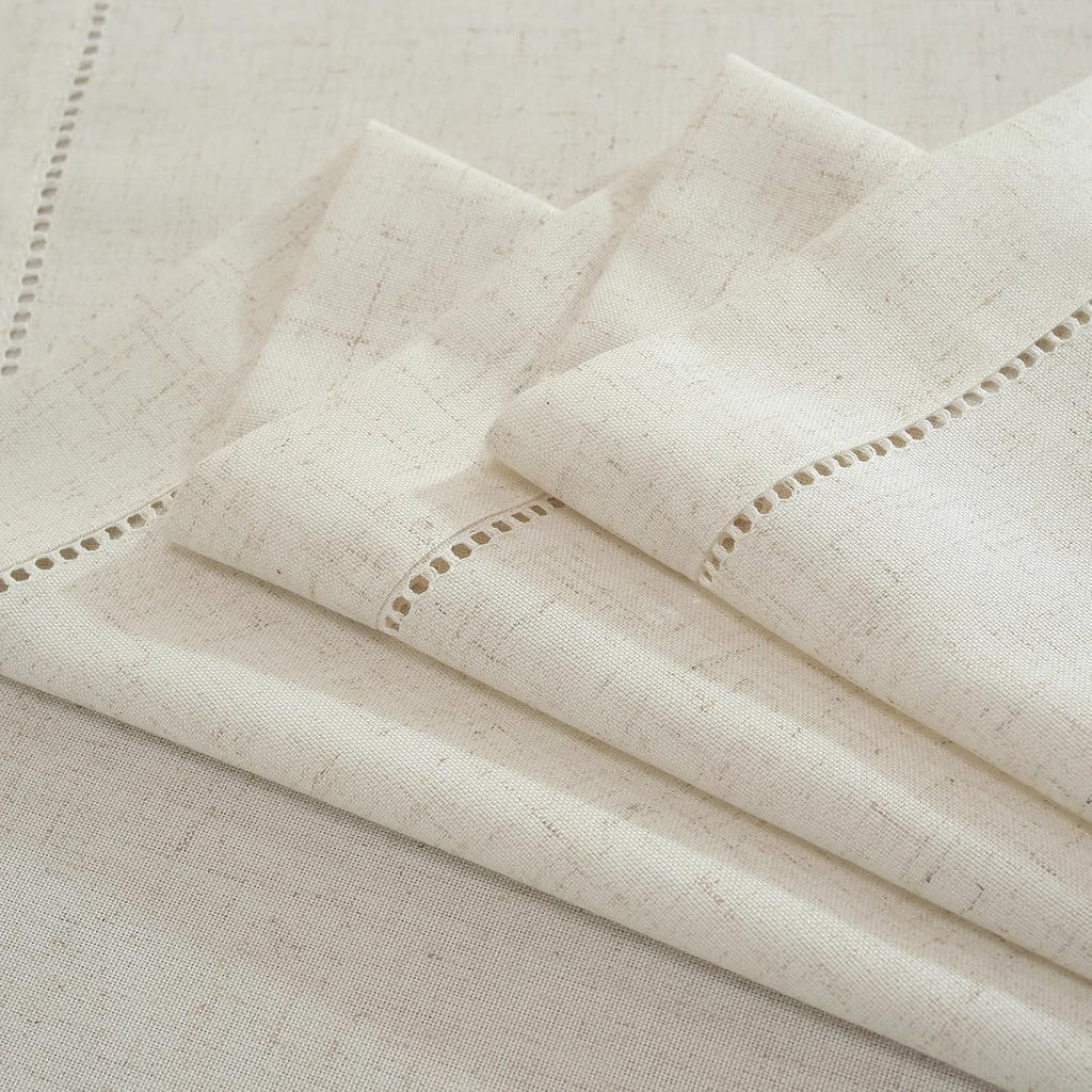 Linen Blend Handmade Hemstitched Tablecloth for Dinner Table, Parties, Wedding Decorations (60" x 10
