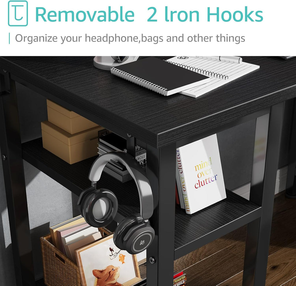 Gaming Desk with 4 Fabric Drawers & Storage Shelves, 47 inch Computer Writing Work Study Desk Bedroom