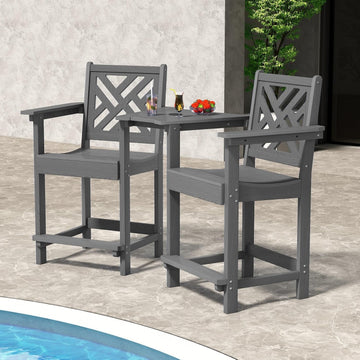 Tall Adirondack Chairs Set of 2, Outdoor 24'' Counter Height Bar Stools with Back and Arms, All-Weather HDPE Patio
