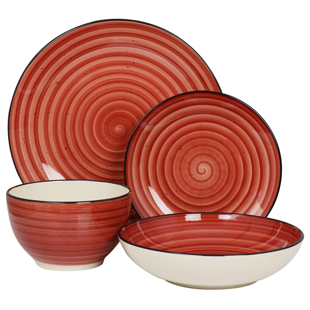 Gia 24 Piece Stoneware Dinnerware Set (Red)