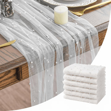 6-Pack Pearl White Gauze Table Runner 10FT Home Decor