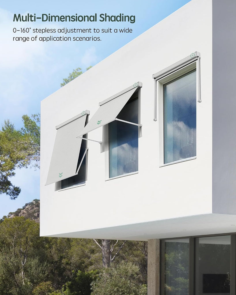 Motorized Retractable Patio Awning, Solar Powered, 0-160° Adjustable | Outdoor Electric Drop Arm Retractable Awning