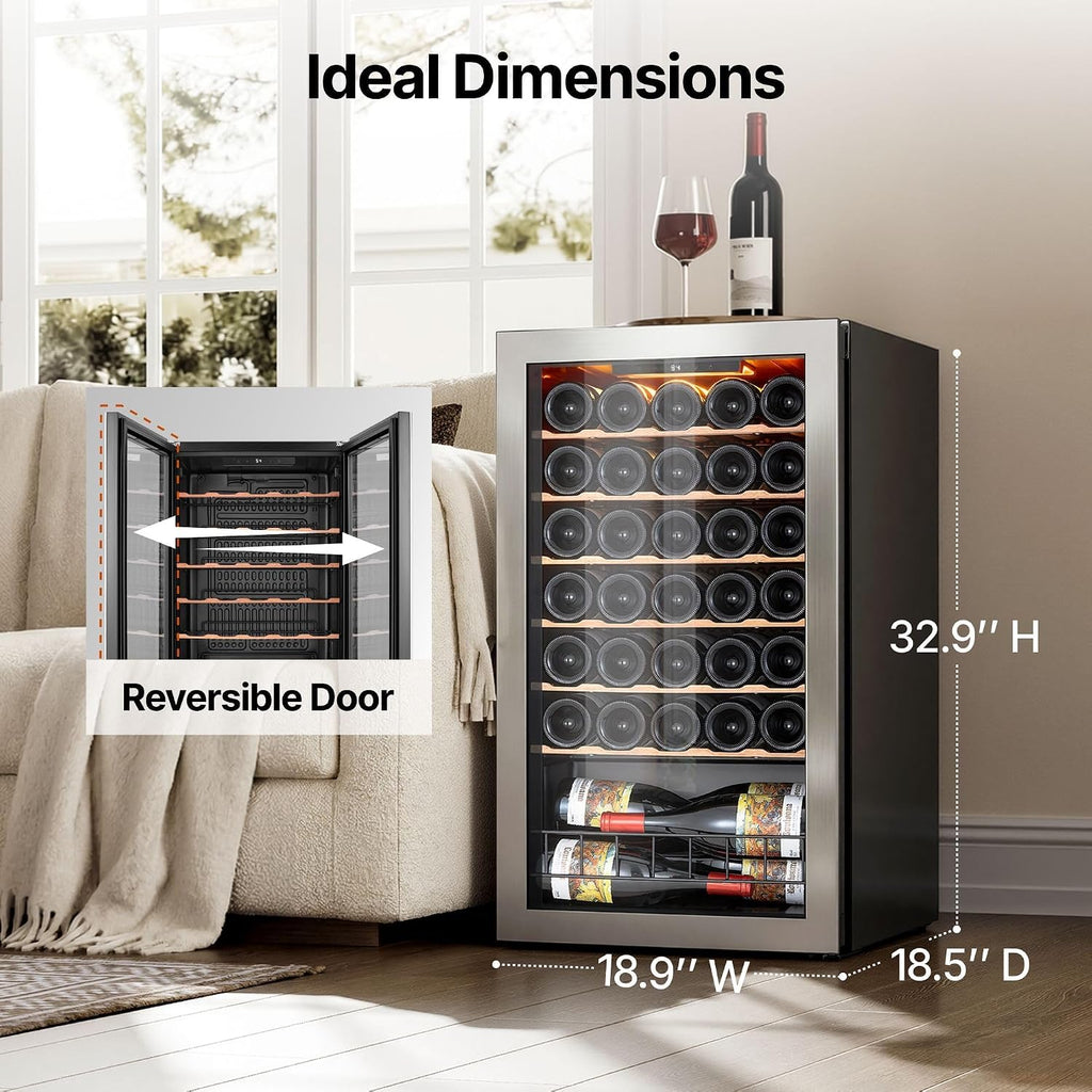 34 Bottle Wine Fridge, Wine Cooler Refrigerator, Wine Refrigerators with Double-Pane Glass Door, 3