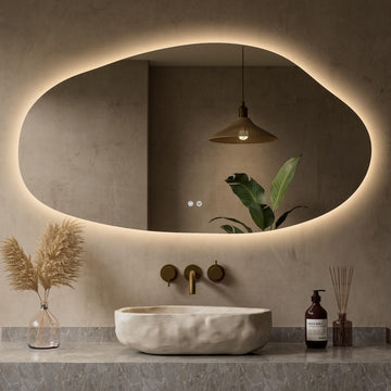 Irregular LED Mirror 55 x 30 Inch, Tempered Glass