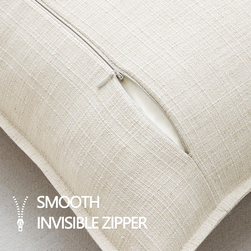 Pack of 2 Thick Textured Couch Throw Pillow Covers, Natural Beige Decorative Pillow Covers 18x18, Neutral Linen